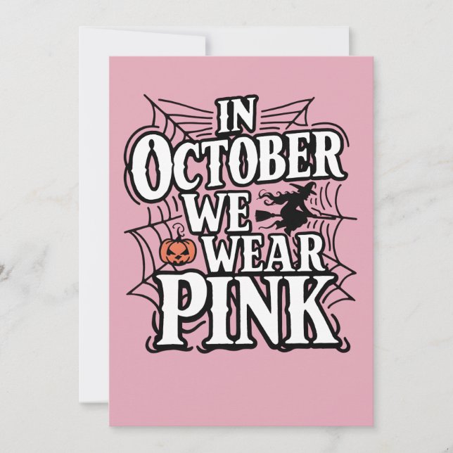 Im Oktober tragen wir rosa Halloween Hexe Dankeskarte (Vorderseite)