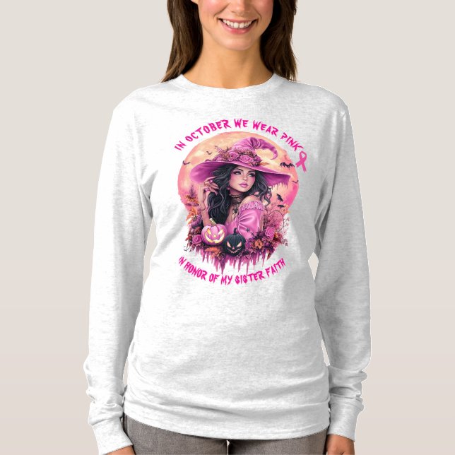 Im Oktober tragen wir rosa Halloween Hexe T-Shirt (Vorderseite)
