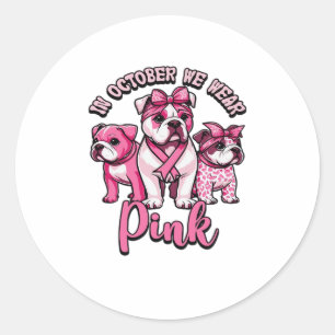 Im Oktober tragen wir Rosa � Halloween Süße Hunde Runder Aufkleber