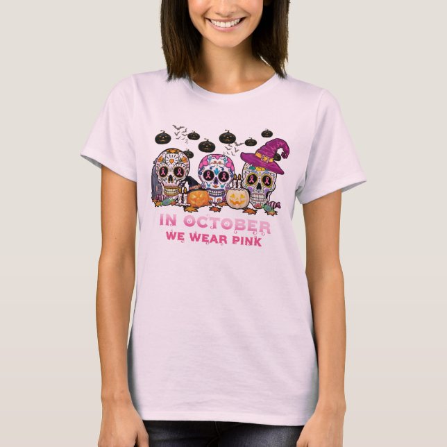 Im Oktober tragen wir rosa Halloween T-Shirt (Vorderseite)
