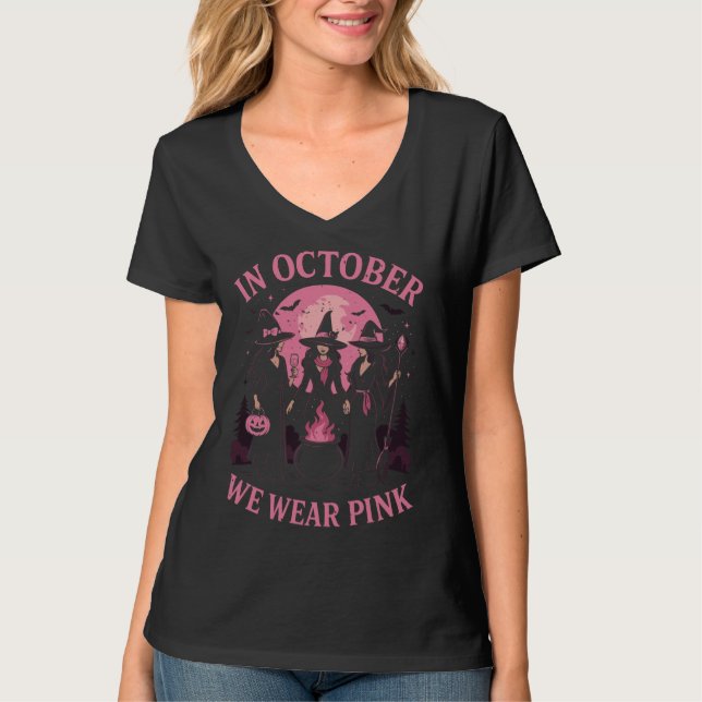 Im Oktober tragen wir rosa Hexen T-Shirt (Vorderseite)
