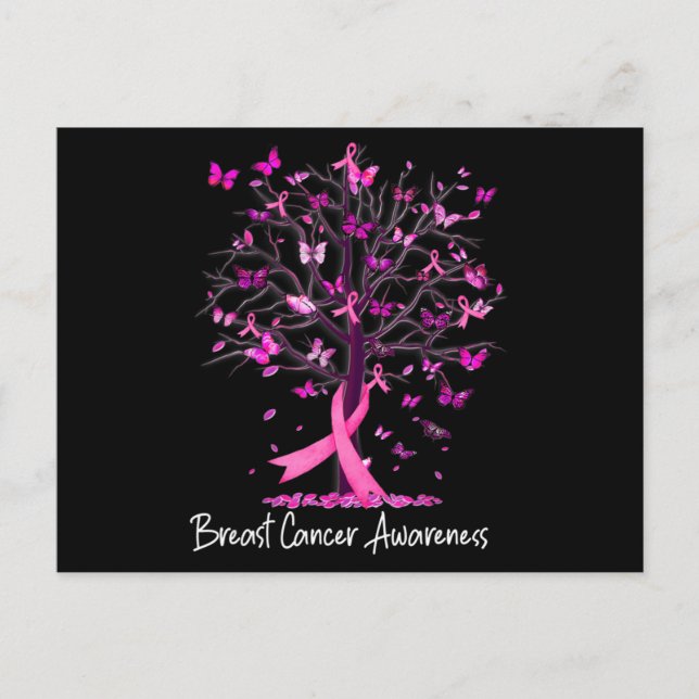Im Oktober tragen wir rosa Ribbon Tree Brustkrebs Postkarte (Vorderseite)