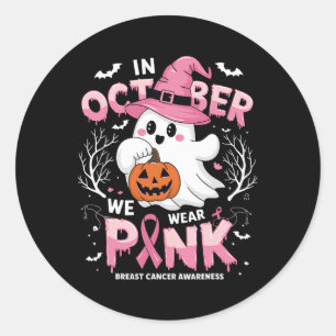 Im Oktober tragen wir rosa Shirt Ghost Brustkrebs Runder Aufkleber