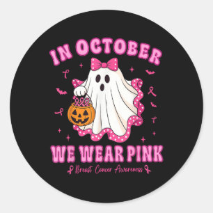 Im Oktober tragen wir rosa Shirt Ghost Brustkrebs Runder Aufkleber