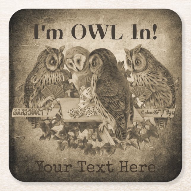 "I'm Owl In" (Alles in) Funny Poker Night Rechteckiger Pappuntersetzer (Vorderseite)