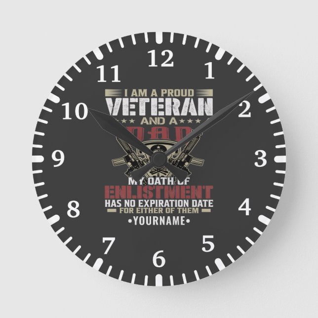 I'm Proud To Be A Veteran And A Dad Runde Wanduhr (Vorderseite)