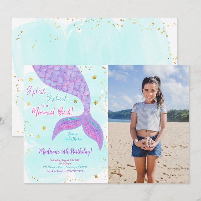 Im Rahmen des Sea Mermaid Kids Foto Einladung (Vorne/Hinten)