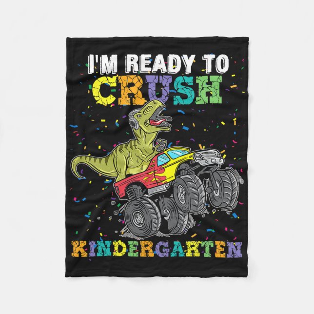 I'm Ready To Crush Kindergarten Monster Truck Dino Fleecedecke (Vorderseite)