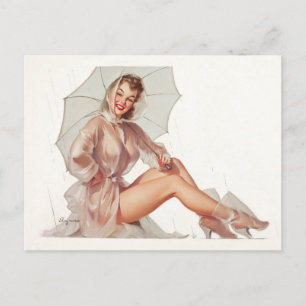 Im Regen Pin Up Postkarte