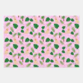 Im rosa tropischen Welpen Geschenkwrap Set von 3 Geschenkpapier Set