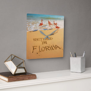 Im Ruhestand in Florida Flamingos am tropischen St Quadratische Wanduhr