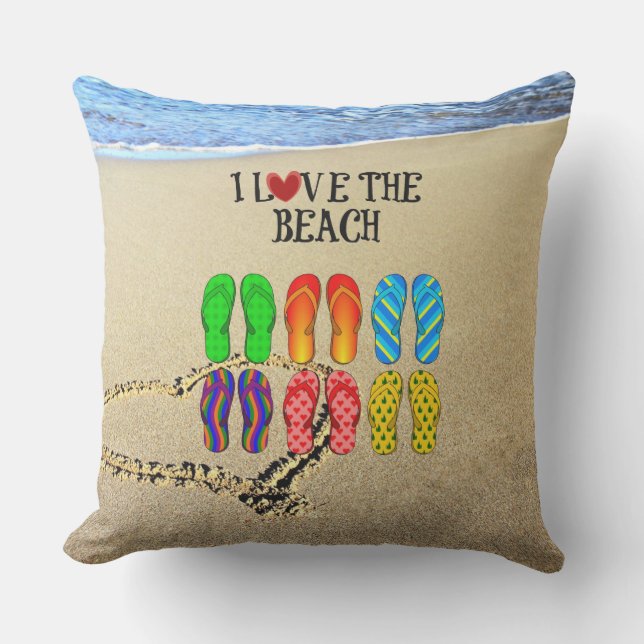 Im Sand gezeichnet Herz, ich Liebe den Strand Kissen Für Draußen (Vorderseite)