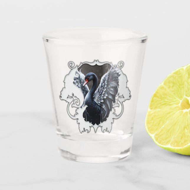 Im Schatten der Eleganz: Ein schwarzer Schwan. Schnapsglas (Vorderseite)