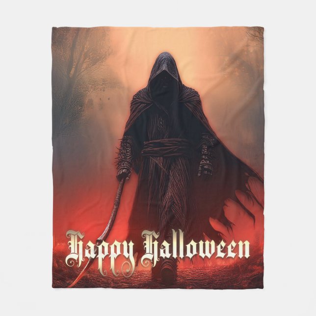 Im Schatten des grimmigen Sensenmanns - Halloween Fleecedecke (Vorderseite)