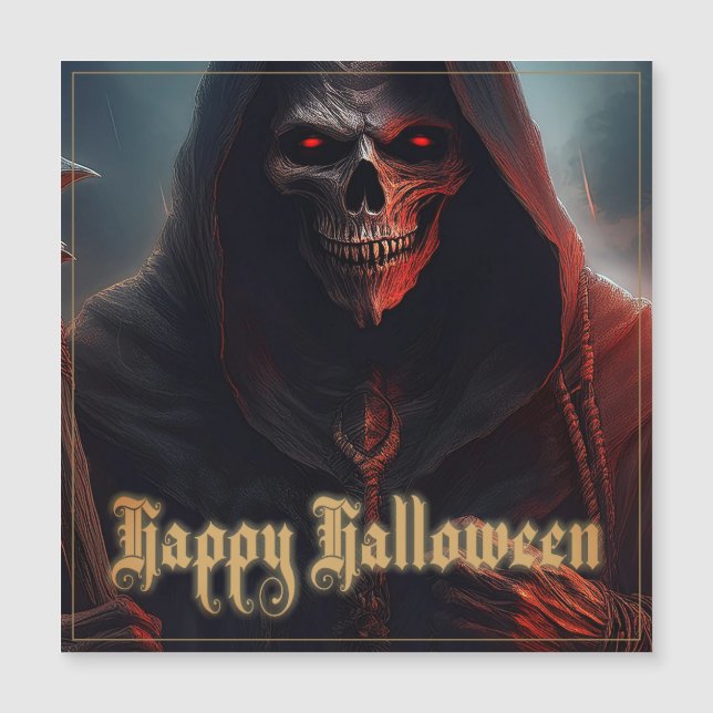 Im Schatten des grimmigen Sensenmanns - Halloween Magnetkarte (Vorderseite)