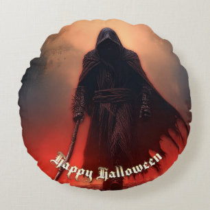Im Schatten des grimmigen Sensenmanns - Halloween Rundes Kissen