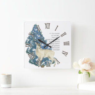 Im Schnee Verlassen Hirschfußabdrücke Quadratische Wanduhr