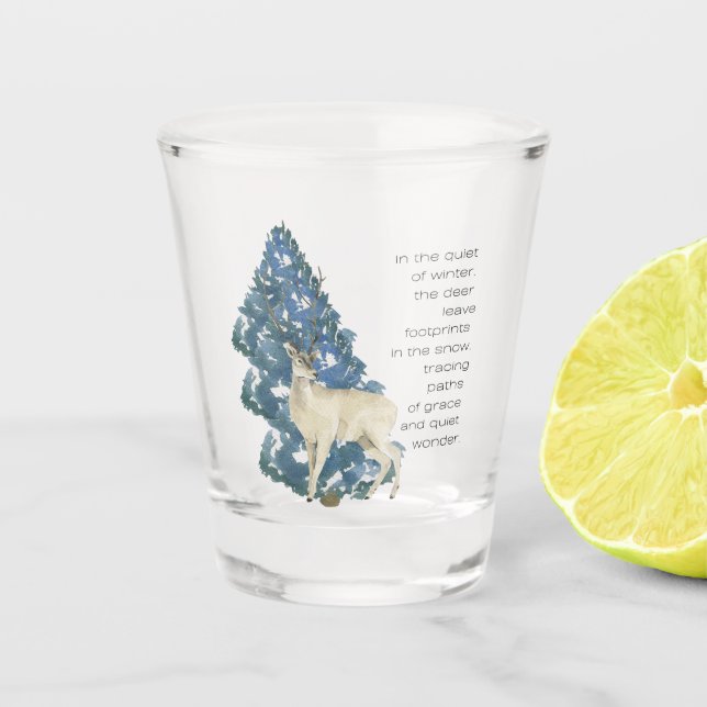 Im Schnee Verlassen Hirschfußabdrücke Schnapsglas (Vorderseite)