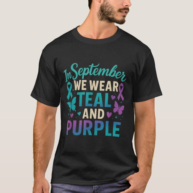 Im September tragen wir Aquamarines und Lila Bewus T-Shirt (Vorderseite)