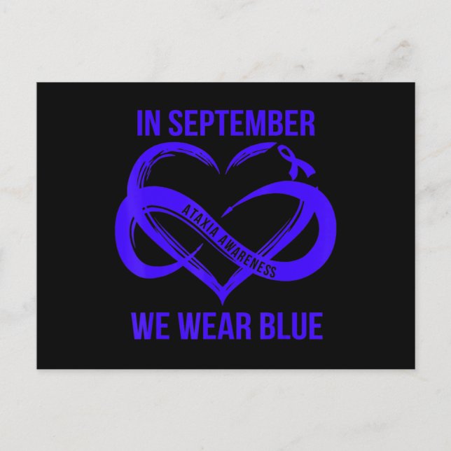 Im September tragen wir eine blaue Ataxia Awarenes Postkarte (Vorderseite)