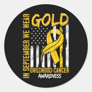 Im September tragen wir Gold Flag Ribbon Childhood Runder Aufkleber