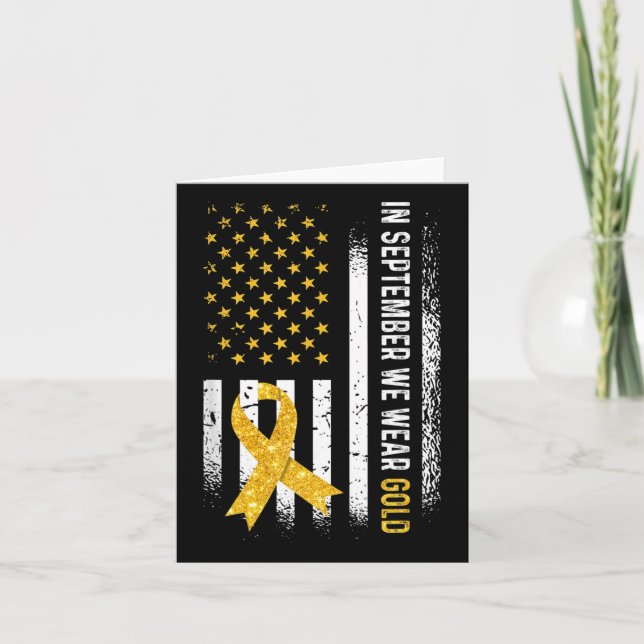 Im September tragen wir Gold Ribbon Flag Childhood Karte (Vorderseite)