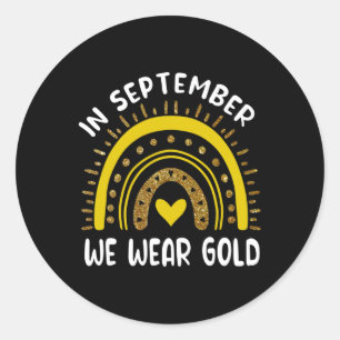 Im September tragen wir goldenes Kinderkrebs-Cute Runder Aufkleber