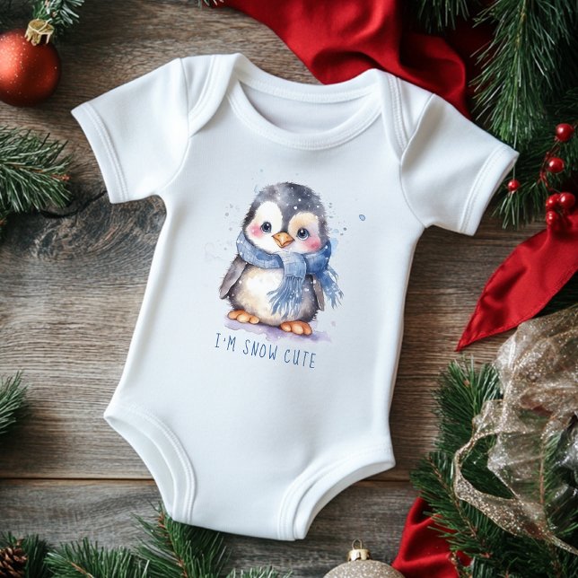I'm Snow Cute Watercolor Winter Holiday Penguin  Baby Strampler (Von Creator hochgeladen)