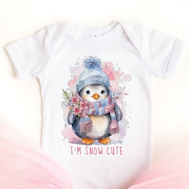 I'm Snow Cute Watercolor Winter Holiday Penguin  Baby Strampler (Von Creator hochgeladen)