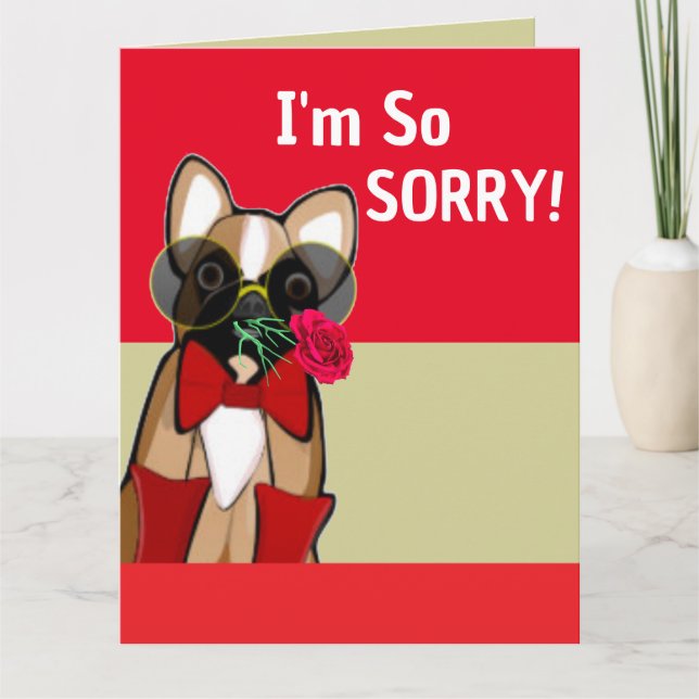 I'm So Sorry Cute Bulldog Belated Birthday Karte (Vorderseite)