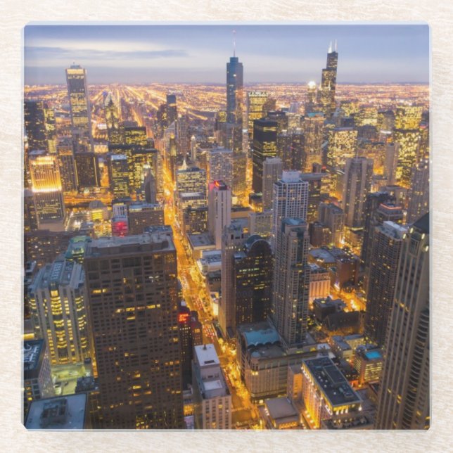 Im Stadtzentrum gelegene Chicago-Skyline an der Glasuntersetzer (Vorderseite)