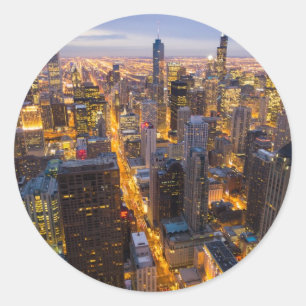 Im Stadtzentrum gelegene Chicago-Skyline an der Runder Aufkleber