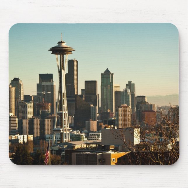 Im Stadtzentrum gelegene Seattle-Skyline und Mousepad (Vorne)