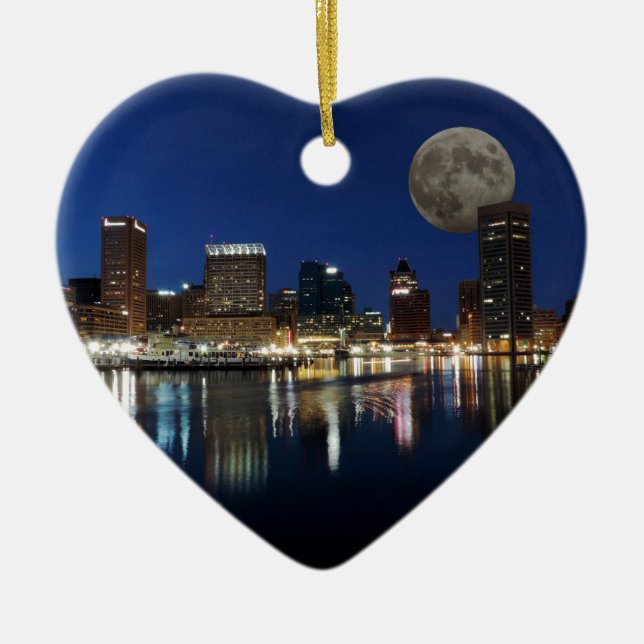 Im Stadtzentrum gelegener Dämmerungs-Skyline-Mond Keramikornament (Vorne)