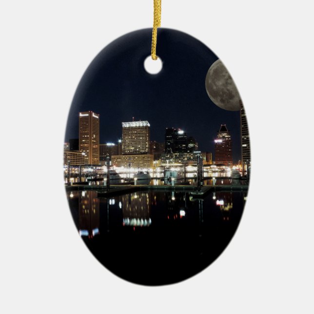 Im Stadtzentrum gelegener NachtSkyline-Mond Keramikornament (Vorne)
