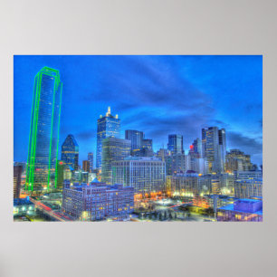 Im Stadtzentrum gelegenes Dallas nachts Poster