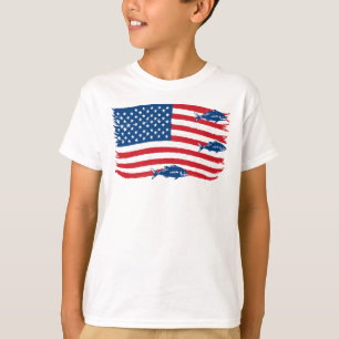 Im Stil der Vergangenheit fischende amerikanische  T-Shirt