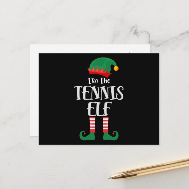 Im Tennis Elf Matching Weihnachten Postkarte (Vorderseite/Rückseite Beispiel)