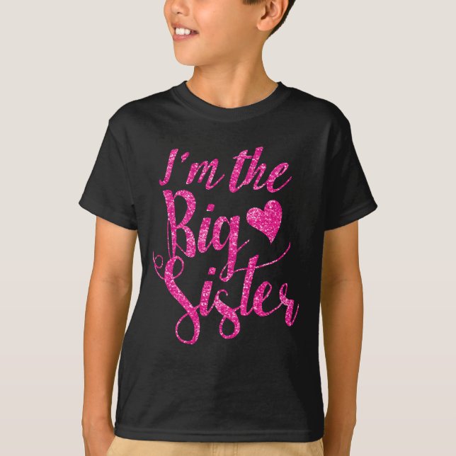 I'm the Big Sister|Hot Pink Glitter-Print T-Shirt (Vorderseite)