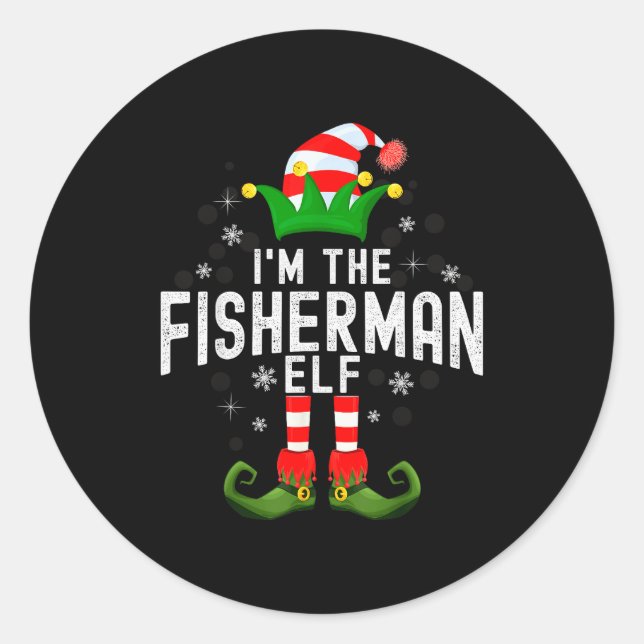 I'm The Fisherman Elf Christmas Family Pjs Costume Runder Aufkleber (Vorderseite)