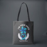 I'm Their Voice - Child Abuse Prevention Awareness Tasche<br><div class="desc">Show your support and be a voice for the voiceless with this powerful child abuse prevention design. Featuring the blue pinwheel, a national symbol for child abuse prevention, a heart-shaped awareness ribbon, and the essential message "I'm Their Voice - Stop Child Abuse, " this design is a meaningful way to...</div>