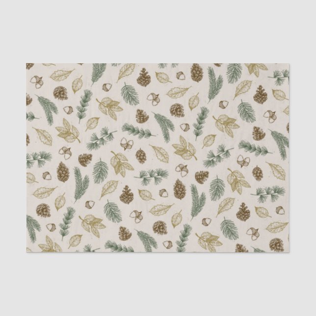 im Wald Natur Blätter Zweige Pinecones Muster Seidenpapier (Vorderseite)