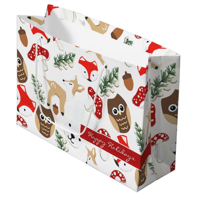 Im Wald Weihnachtsmuster Große Geschenktüte (Vorderseite Schrägansicht)