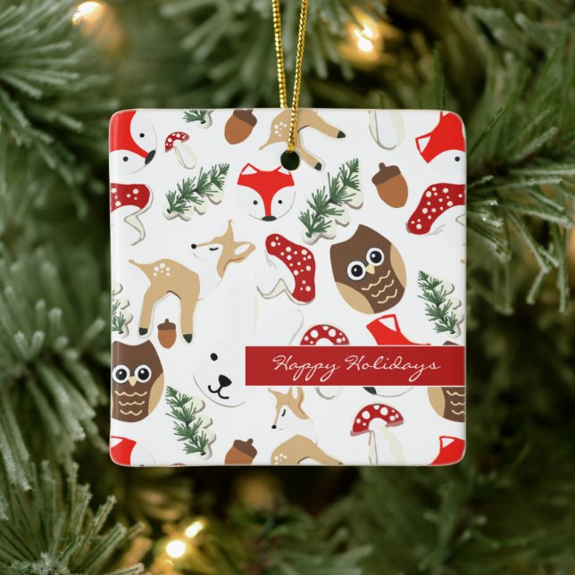 Im Wald Weihnachtsmuster Keramikornament (Baum)