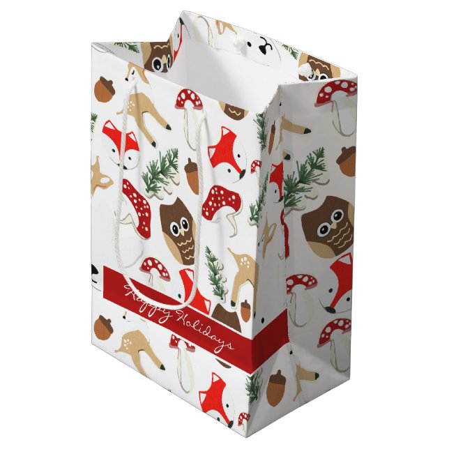 Im Wald Weihnachtsmuster Mittlere Geschenktüte (Vorderseite Schrägansicht)