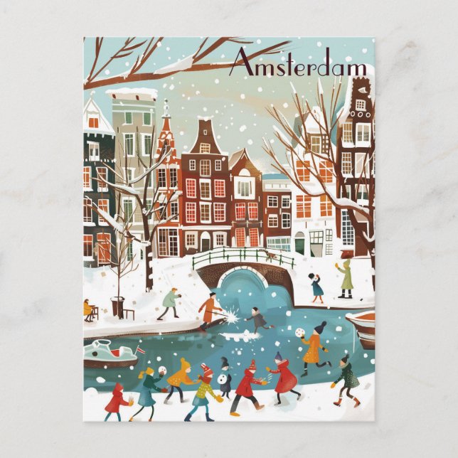 Im Winter nach Amsterdam reisen Postkarte (Vorderseite)