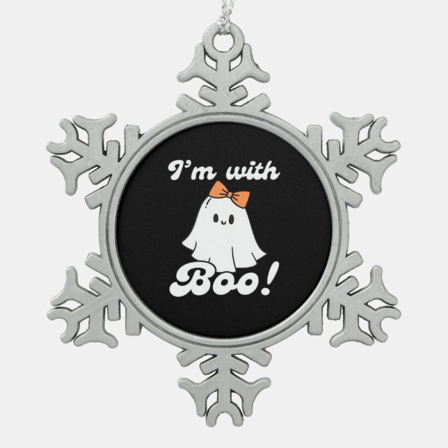Im With Boo Funny Retro Style Schneeflocken Zinn-Ornament (Vorderseite)