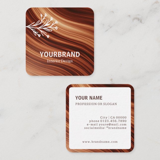 Image Template Modern Branch Mahaghoni Wood Brown Quadratische Visitenkarte (Vorne/Hinten)