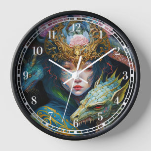 Imaginaire Art Dragon Déesse Reine Horloge
