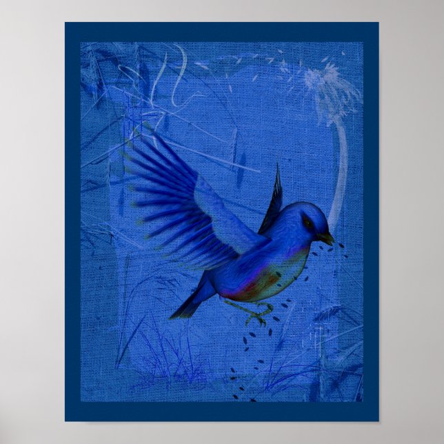 Imaginaire Bluebird sur Blue Nature Poster d'art (Devant)